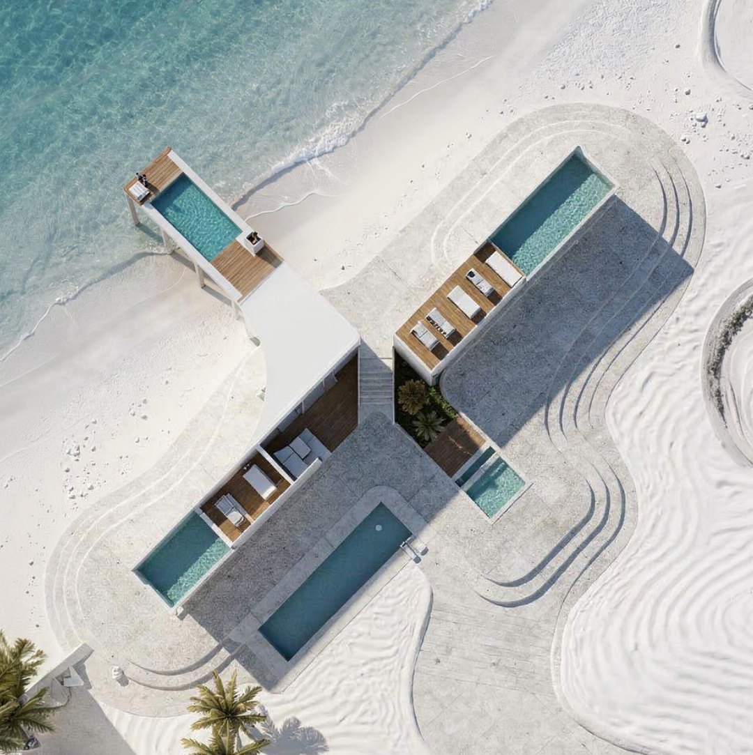 Square post: an aerial photograph of a beach villa, no shape