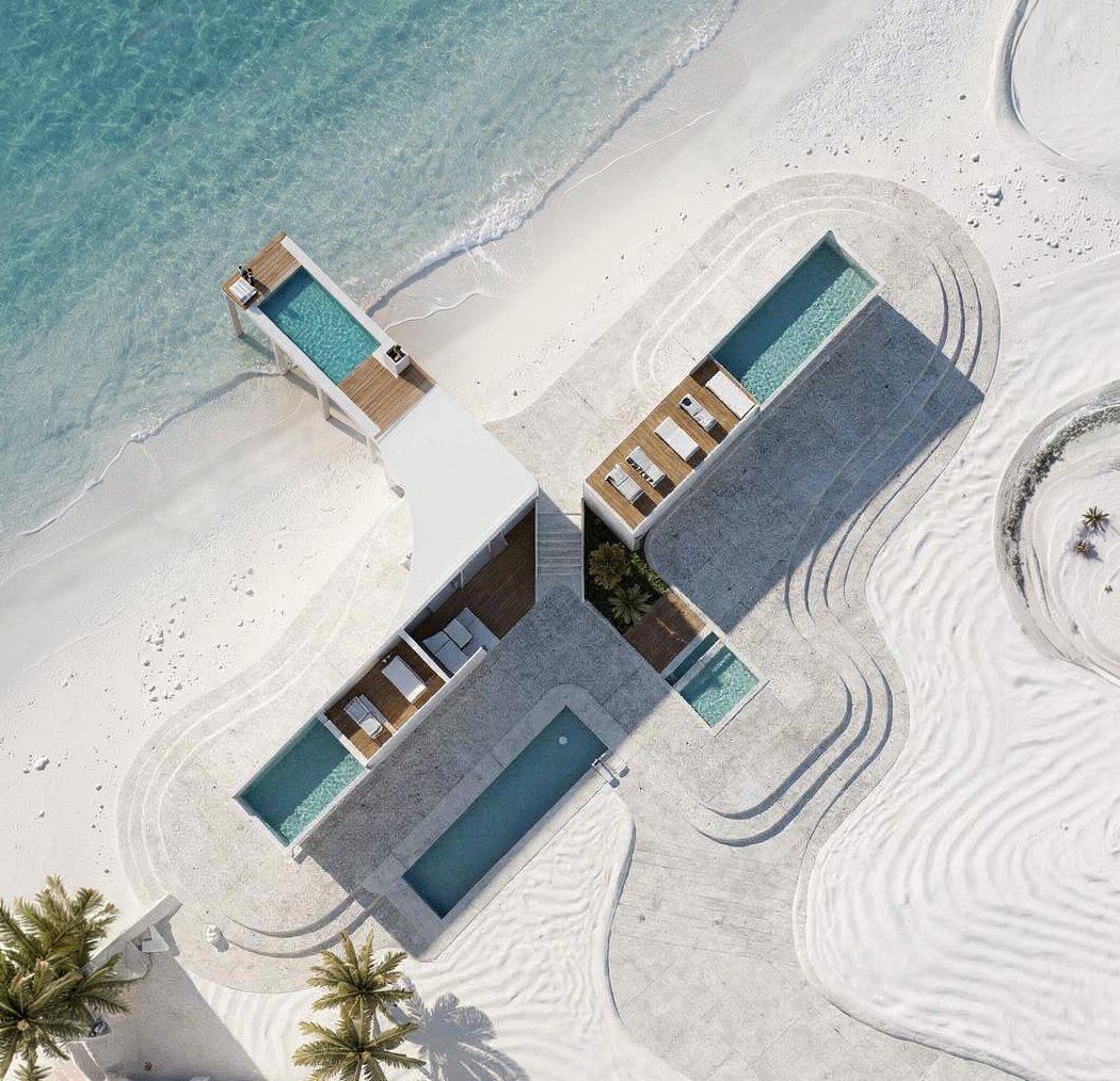 Aerial view of a beach villa